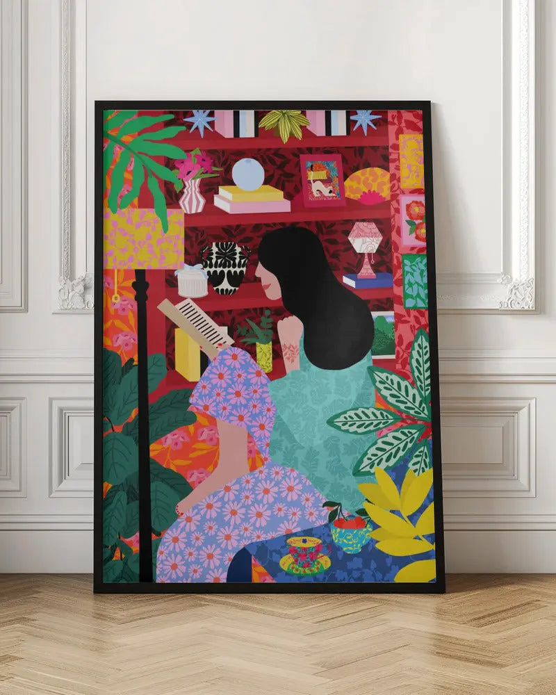 9933x14043 Din 106 Girl Reading Her Favorite Book - Stretched Canvas, Poster or Fine Art Print I Heart Wall Art