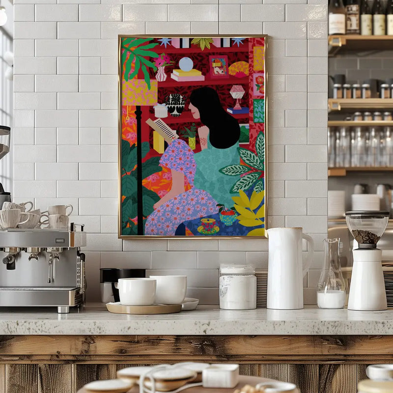 9933x14043 Din 106 Girl Reading Her Favorite Book - Stretched Canvas, Poster or Fine Art Print I Heart Wall Art