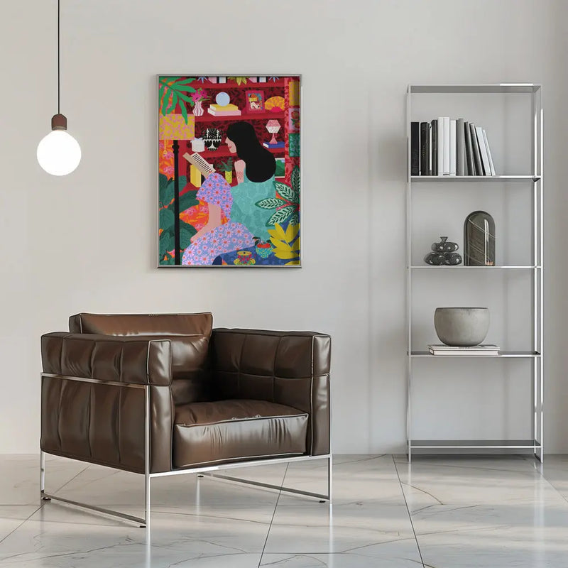 9933x14043 Din 106 Girl Reading Her Favorite Book - Stretched Canvas, Poster or Fine Art Print I Heart Wall Art