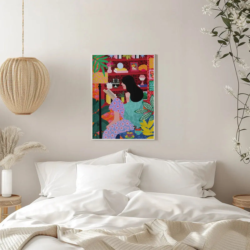 9933x14043 Din 106 Girl Reading Her Favorite Book - Stretched Canvas, Poster or Fine Art Print I Heart Wall Art