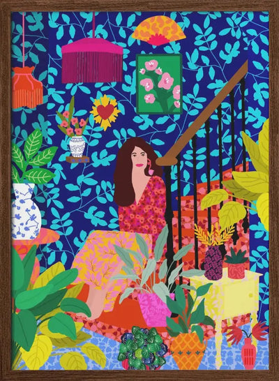 Girl At the Stairs - Stretched Canvas, Poster or Fine Art Print