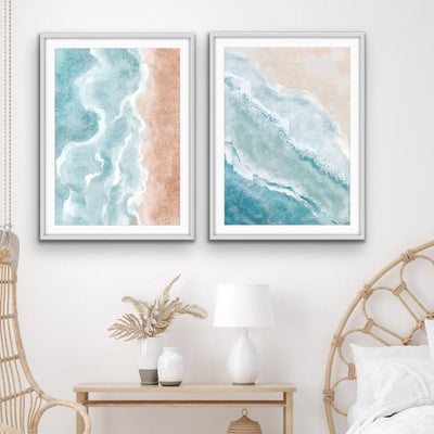 A Beach Somewhere - Two Piece Boho Beach Print Set Diptych - I Heart Wall Art - Poster Print, Canvas Print or Framed Art Print