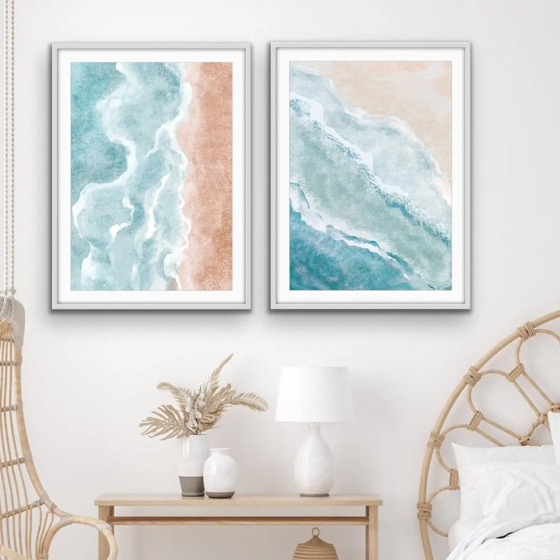 A Beach Somewhere - Two Piece Boho Beach Print Set Diptych - I Heart Wall Art - Poster Print, Canvas Print or Framed Art Print