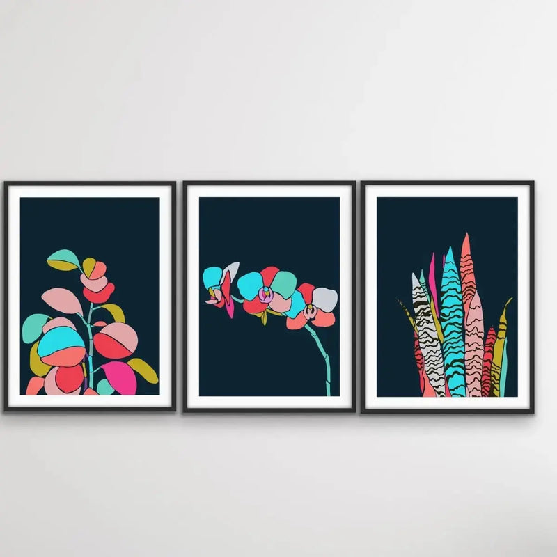 A Botanical Rainbow - Three Piece Blue Jungle Canvas Print Set Triptych - I Heart Wall Art
