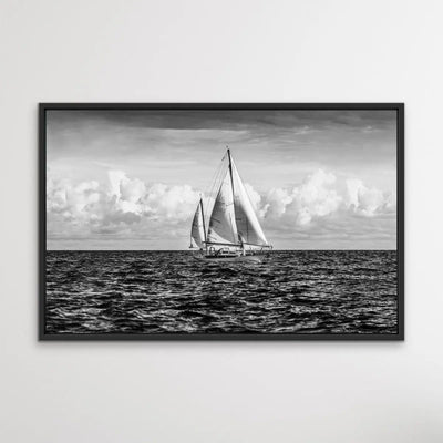 A Day On the Ocean - Black and White Yacht Sailing Photographic Canvas or Art Print - I Heart Wall Art - Poster Print, Canvas Print or Framed Art Print