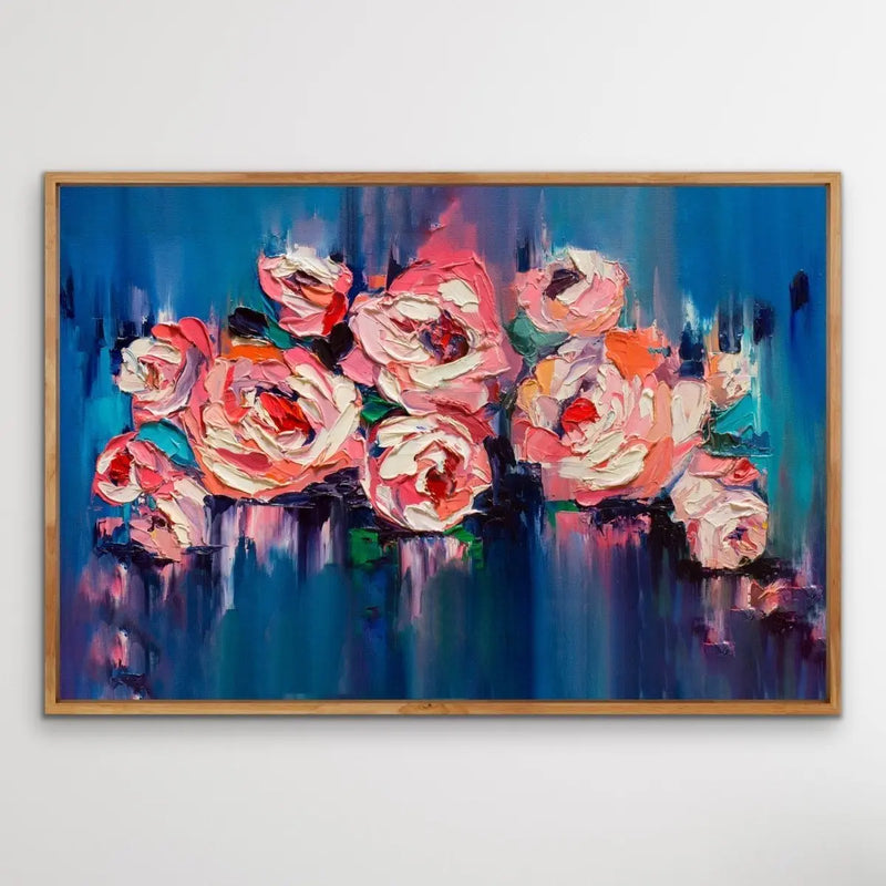 A Golden Day- Bright Floral Abstract Artwork With Flowers Oil Painting Wall Art Print - I Heart Wall Art - Poster Print, Canvas Print or Framed Art Print