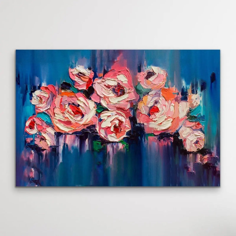 A Golden Day- Bright Floral Abstract Artwork With Flowers Oil Painting Wall Art Print - I Heart Wall Art - Poster Print, Canvas Print or Framed Art Print