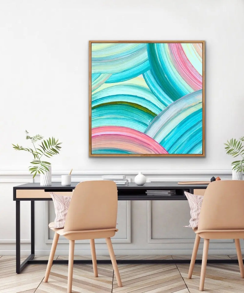 A Rainbow World - Abstract Pink And Green Swirl Rainbow Painting Wall Art Print - I Heart Wall Art - Poster Print, Canvas Print or Framed Art Print