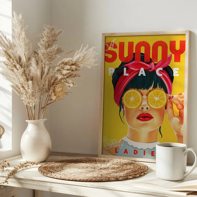 A Sunny Place For Shady Ladies Orange Pinup Art - Stretched Canvas, Poster or Fine Art Print I Heart Wall Art