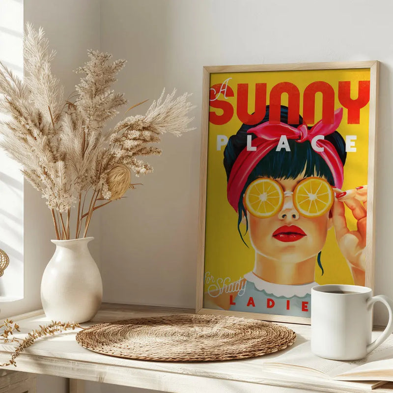 A Sunny Place For Shady Ladies Orange Pinup Art - Stretched Canvas, Poster or Fine Art Print I Heart Wall Art