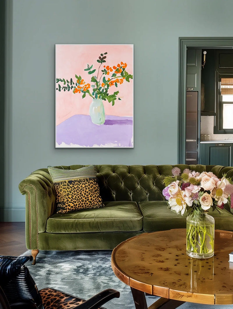 A Sweet Scent - Abstract Pink Purple Orange Flower Vase Wall Art Print I Heart Wall Art Australia