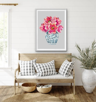 A Table In The Sun- Turquoise Pink Vase Painting Graphic Wall Art Print Canvas - I Heart Wall Art - Poster Print, Canvas Print or Framed Art Print