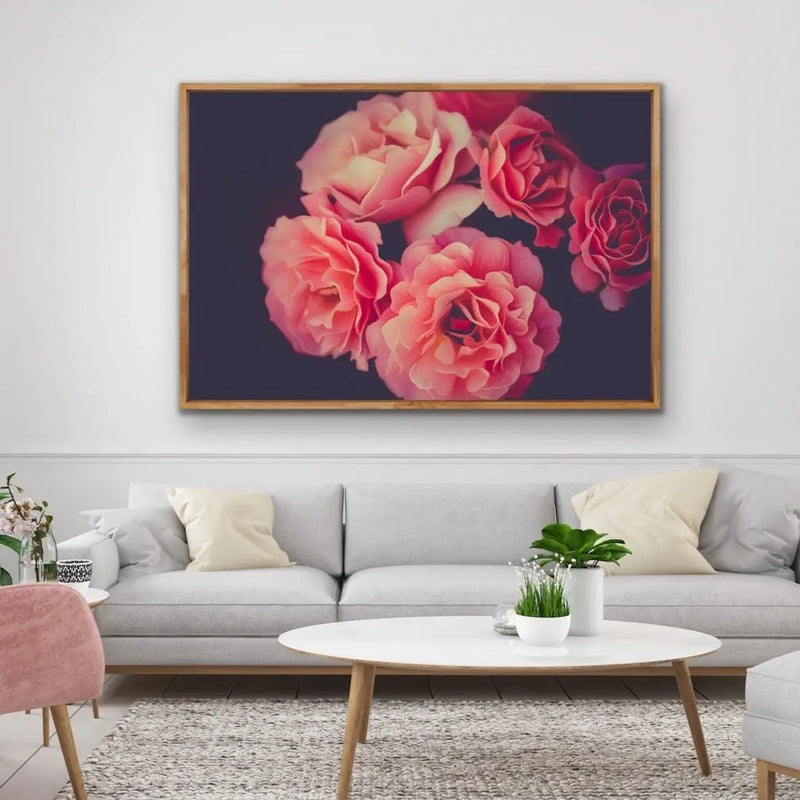 A Twist Of Fate - Navy and Pink Rose Artwork Stretched Canvas Wall Art - I Heart Wall Art - Poster Print, Canvas Print or Framed Art Print