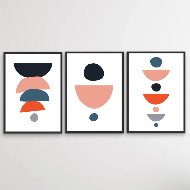 A Valid Question - Three Piece Geometric Red Black Blue Print Set Triptych - I Heart Wall Art
