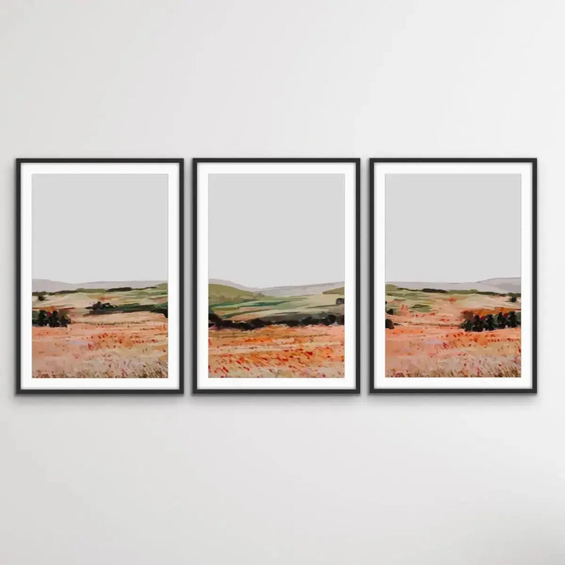 Afternoon View - Three Piece Landscape Print Set Triptych - I Heart Wall Art - Poster Print, Canvas Print or Framed Art Print