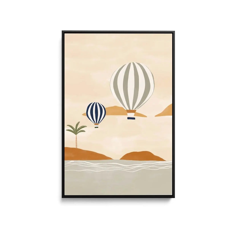 Air balloons In Dessert by Ivy Green Illustrations - Stretched Canvas Print or Framed Fine Art Print - Artwork - I Heart Wall Art - Poster Print, Canvas Print or Framed Art Print