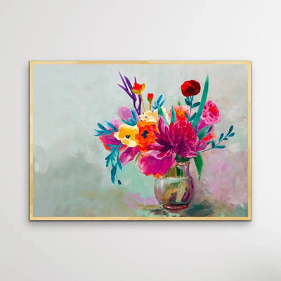 All For You - Bright Colourful Canvas Print With Bouquet Of Flowers - I Heart Wall Art
