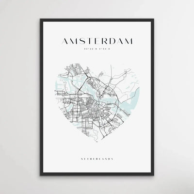 Amsterdam City Map - Heart, Square Or Round City Map - I Heart Wall Art - Poster Print, Canvas Print or Framed Art Print