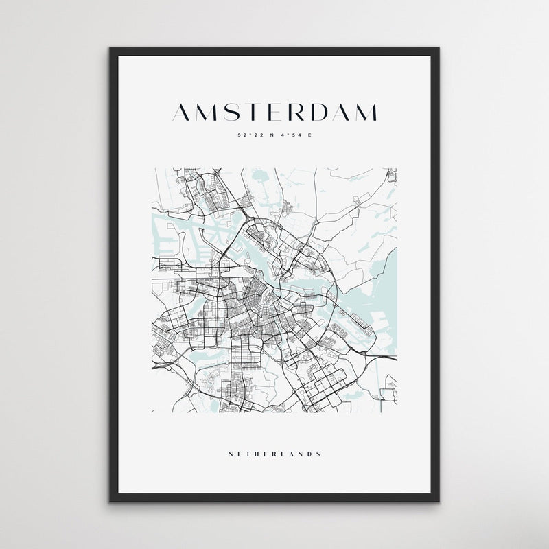 Amsterdam City Map - Square City Map Stretched Canvas or Wall Art Print I Heart Wall Art
