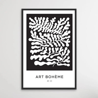Art Boheme Number Five - Minimalist Black and White Leaves Classic Art Print - I Heart Wall Art - Poster Print, Canvas Print or Framed Art Print