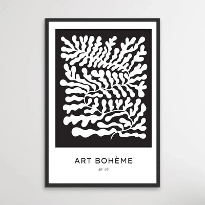 Art Boheme Number Five -  Minimalist Black and White Leaves Classic Art Print - I Heart Wall Art
