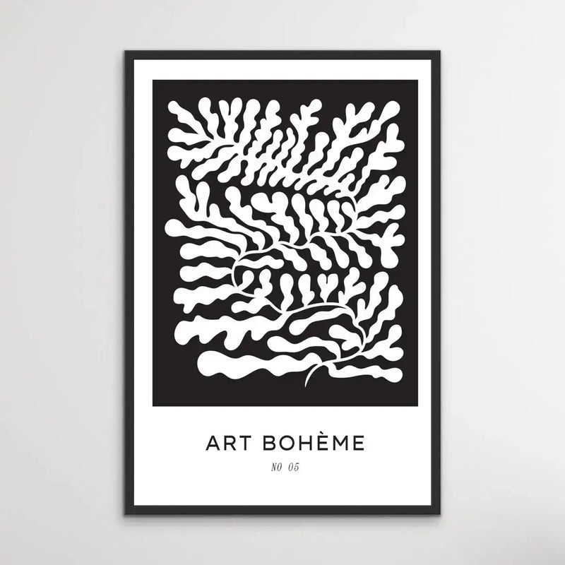 Art Boheme Number Five -  Minimalist Black and White Leaves Classic Art Print - I Heart Wall Art