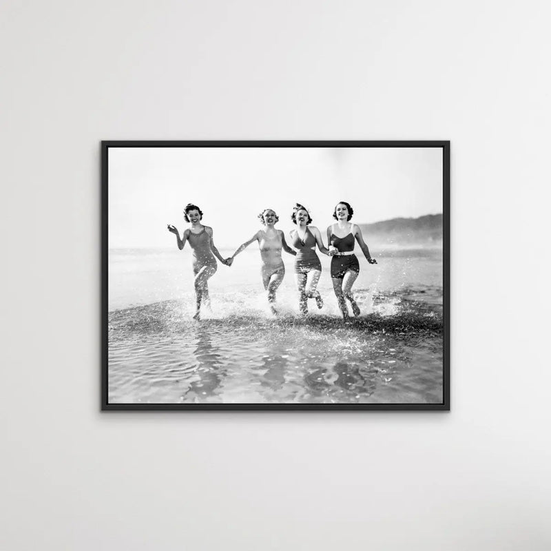 At The Beach - Vintage Photographic Women At Beach Print On Paper Or Canvas - I Heart Wall Art - Poster Print, Canvas Print or Framed Art Print