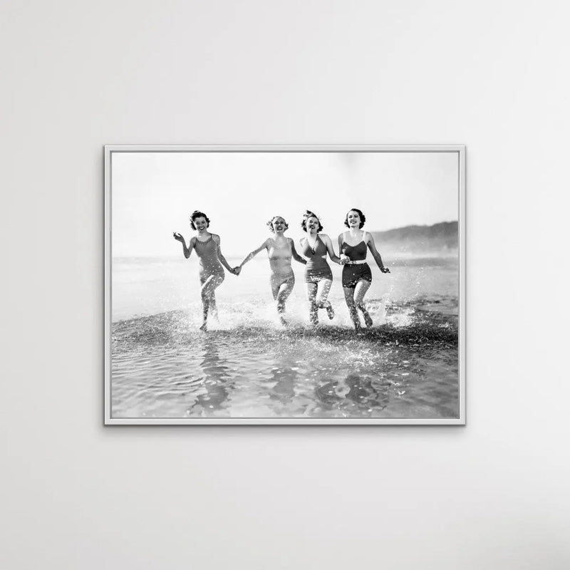 At The Beach - Vintage Photographic Women At Beach Print On Paper Or Canvas - I Heart Wall Art - Poster Print, Canvas Print or Framed Art Print