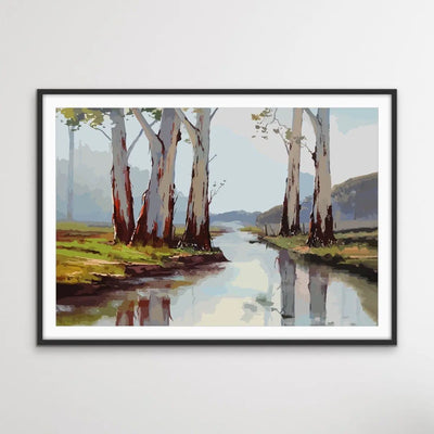 At The Creek - Australian Landscape Eucalyptus Gum Tree Print - I Heart Wall Art - Poster Print, Canvas Print or Framed Art Print