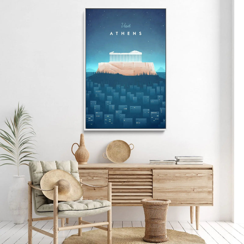 Athens by Henry Rivers - Stretched Canvas Print or Framed Fine Art Print - Artwork- Vintage Inspired Travel Poster I Heart Wall Art Australia 