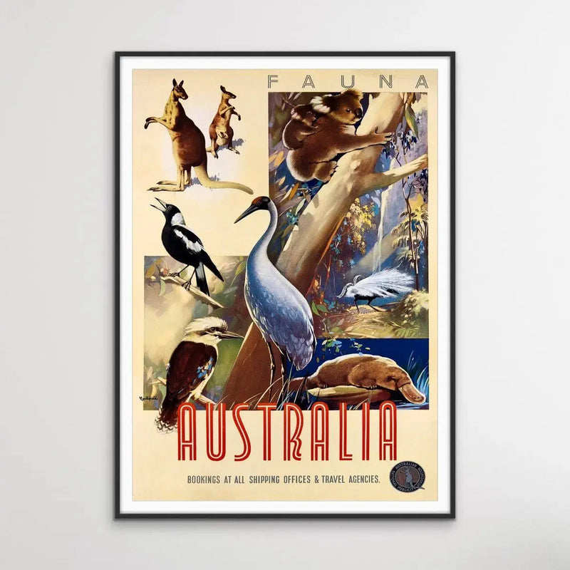 Australian Fauna - Vintage Travel Poster - I Heart Wall Art - Poster Print, Canvas Print or Framed Art Print