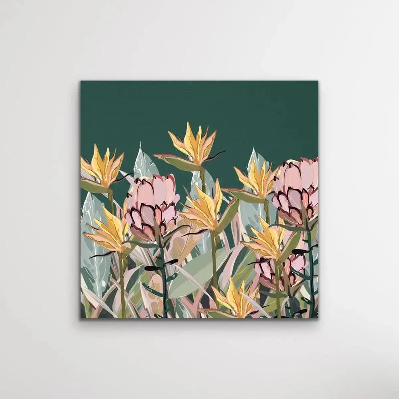 Australian Garden - Australian Native Plants On Dark Green Background Canvas Print - I Heart Wall Art