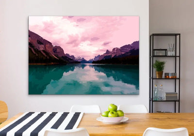 Away From It All - Vivid Mountain Landscape Print in Pink and Green - I Heart Wall Art - Poster Print, Canvas Print or Framed Art Print