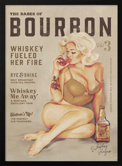 Babes of Bourbon Vol 3 Sexy Vintage Pin Up Girl Drinking Whiskey - Stretched Canvas, Poster or Fine Art Print I Heart Wall Art