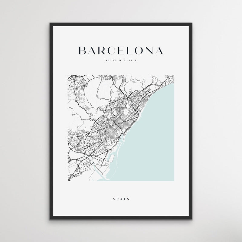 Barcelona City Map - Square City Map Stretched Canvas or Wall Art Print I Heart Wall Art