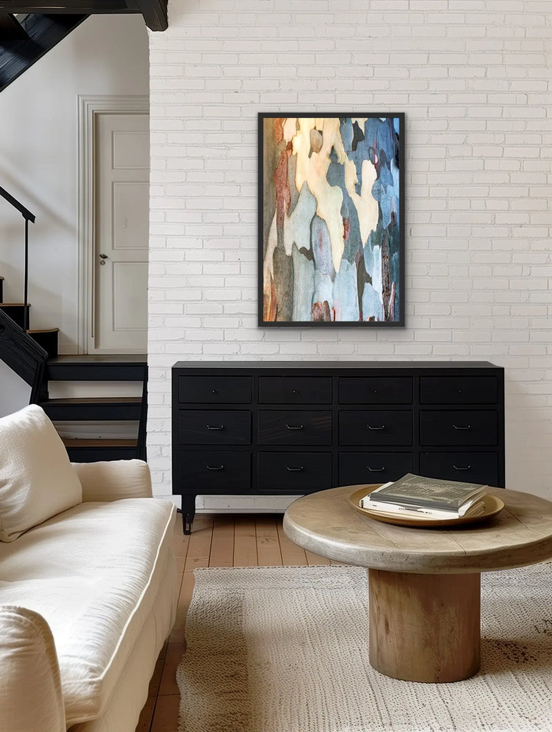 Bark In Blue Tones - Framed Fine Art Print, Black Frame, 75x100cm I Heart Wall Art