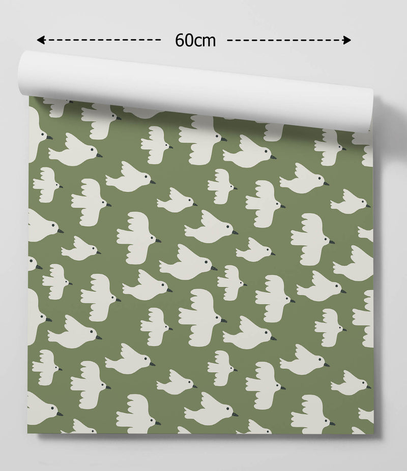 Birdies On Green - Peel and Stick Removable Wallpaper