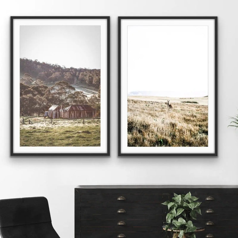 Blue Mountains and Kangaroo Wild - Two Piece Photographic Art Print Set Diptych - I Heart Wall Art - Poster Print, Canvas Print or Framed Art Print