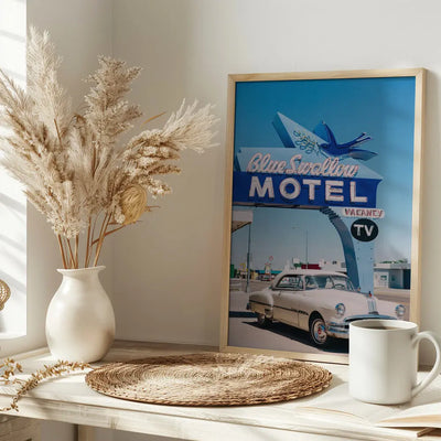 Blue Swallow Motel - Stretched Canvas, Poster or Fine Art Print I Heart Wall Art