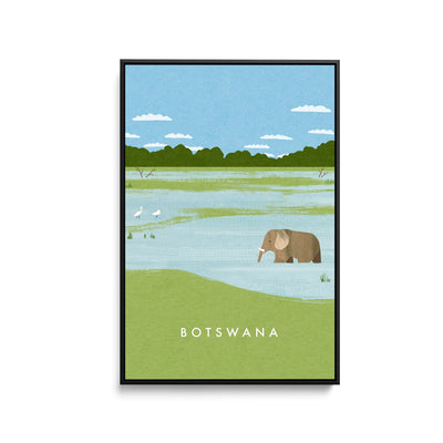 Botswana by Henry Rivers - Stretched Canvas Print or Framed Fine Art Print - Artwork- Vintage Inspired Travel Poster I Heart Wall Art Australia 