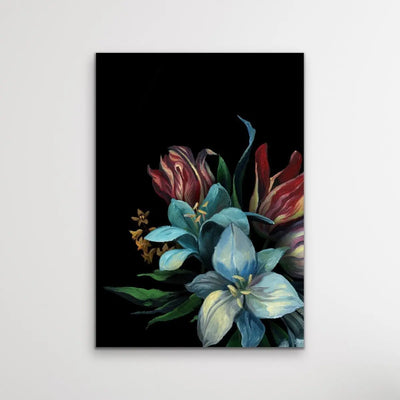 Bouquet On Black In Blue Stretched Canvas Print - I Heart Wall Art - Poster Print, Canvas Print or Framed Art Print