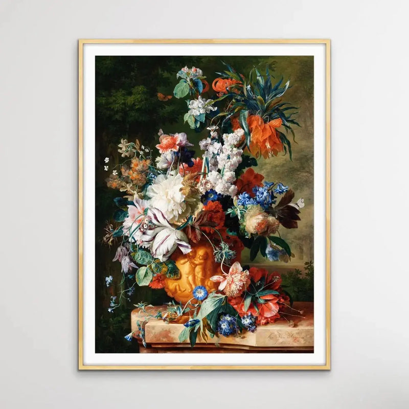 Bouquet of Flowers in an Urn (1724) by Jan van Huysum - Vintage Floral Print - I Heart Wall Art - Poster Print, Canvas Print or Framed Art Print