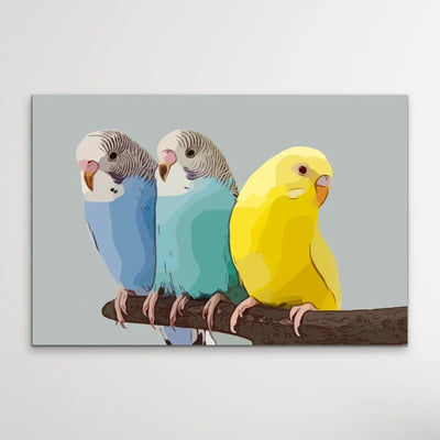 Budgies - Budgerigar and Canary Bright Contemporary Bird Print - I Heart Wall Art - Poster Print, Canvas Print or Framed Art Print