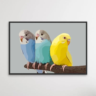 Budgies - Budgerigar and Canary Bright Contemporary Bird Print - I Heart Wall Art - Poster Print, Canvas Print or Framed Art Print