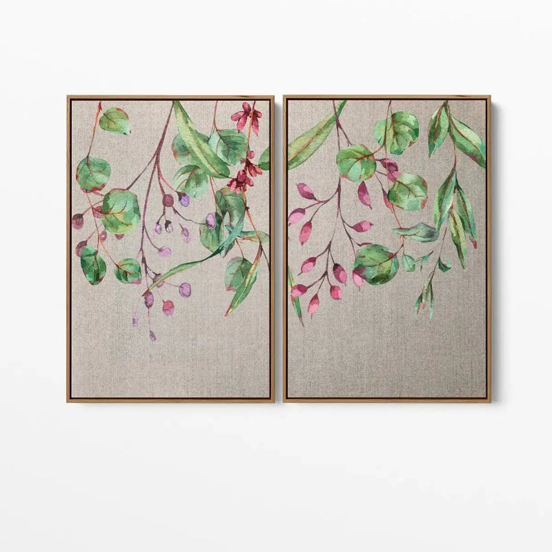 Bush Dreaming - Two Piece Eucalyptus Watercolour Stretched Canvas Framed Wall Art