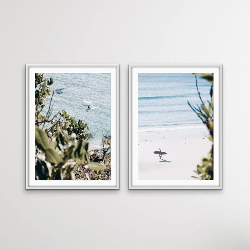 Byron Bay Surf - Two Piece Coastal Byron Bay Surfer Print Set Diptych - I Heart Wall Art - Poster Print, Canvas Print or Framed Art Print