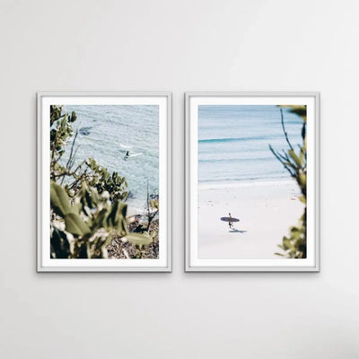 Byron Bay Surf - Two Piece Coastal Byron Bay Surfer Print Set Diptych - I Heart Wall Art