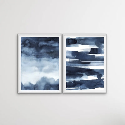 Calm - Two Piece Hamptons Blue Watercolour Wall Art Prints Artwork