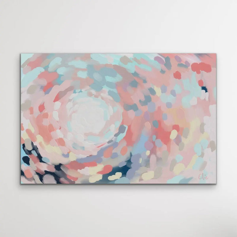 Carnivale - Pastel Abstract Canvas Print with Pink Blue Yellow Dots