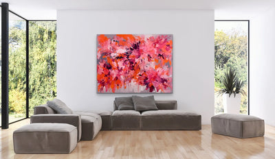 Casanova - Orange and Pink Abstract Floral Stretched Canvas Print or Framed Fine Art Print - Artwork I Heart Wall Art Australia